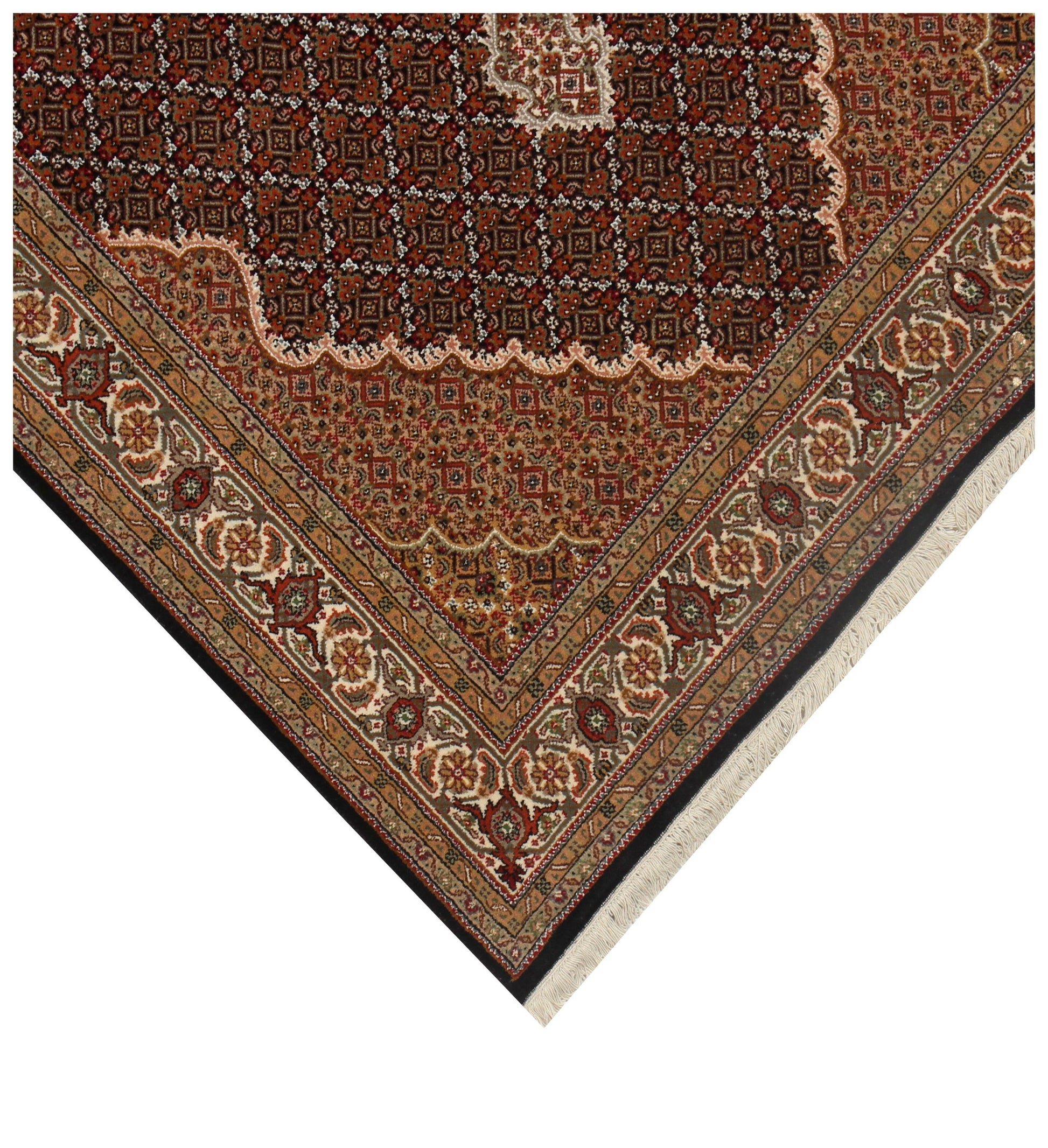Traditional Heriz Fine Hand-Knotted Wool Rug 6x9 & 6x10 – Ivory, Brown, Rust & Gold Medallion Design.