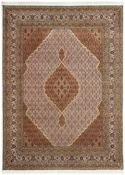 Fine Hand Knotted Premium look Brown Ivory and Gold Traditional Heriz medallion design multi size wool area rug.