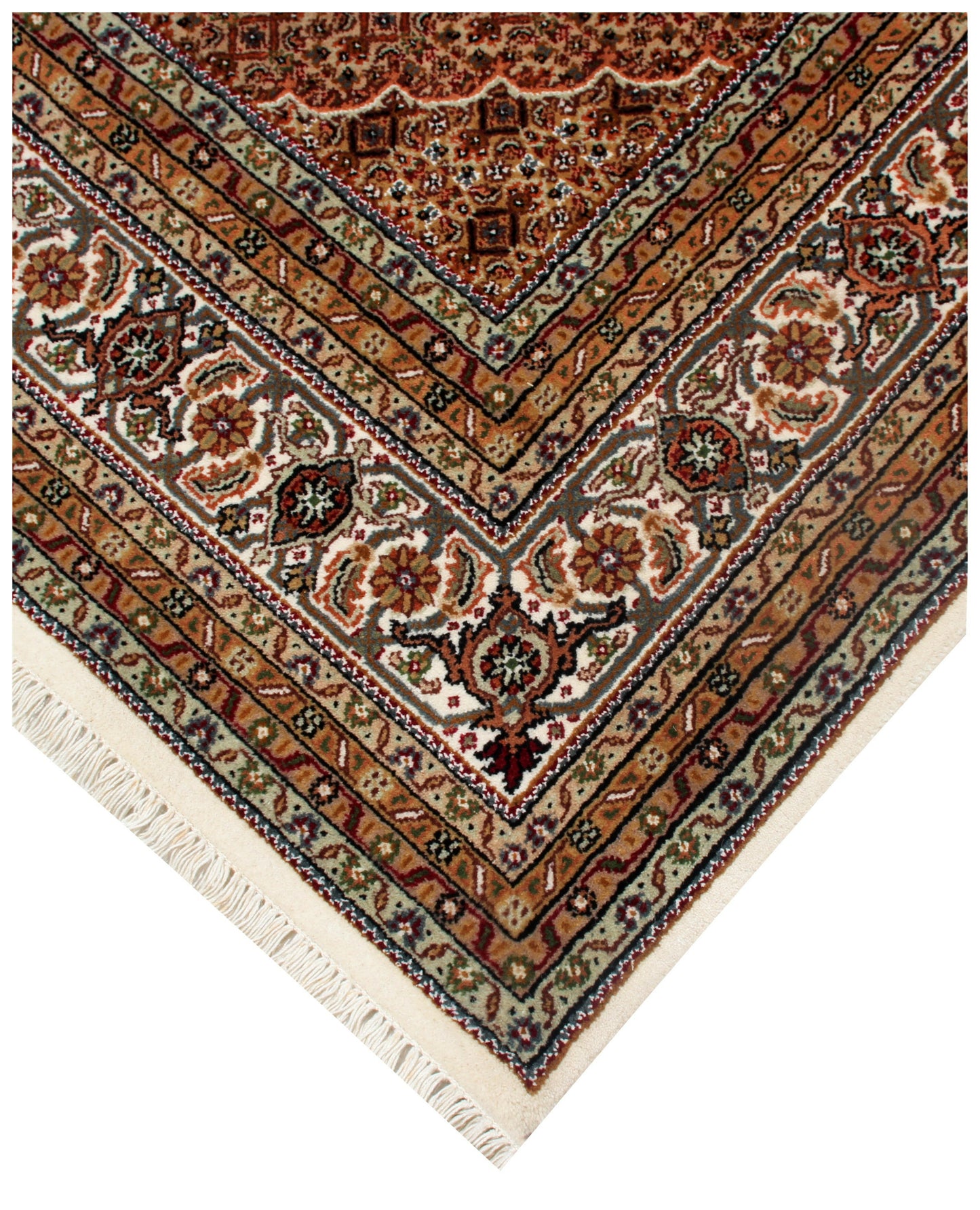 Fine Hand Knotted Premium look Brown Ivory and Gold Traditional Heriz medallion design multi size wool area rug.