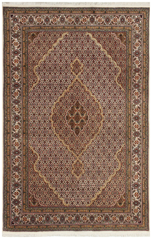 Brown, Ivory & Rust Fine Hand Knotted 6x9 Traditional Heriz Wool Rug.