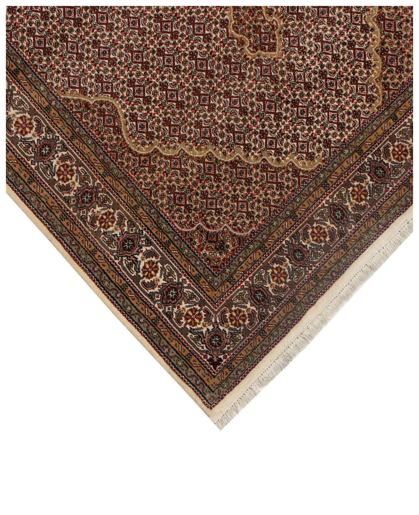 Brown, Ivory & Rust Fine Hand Knotted 6x9 Traditional Heriz Wool Rug.