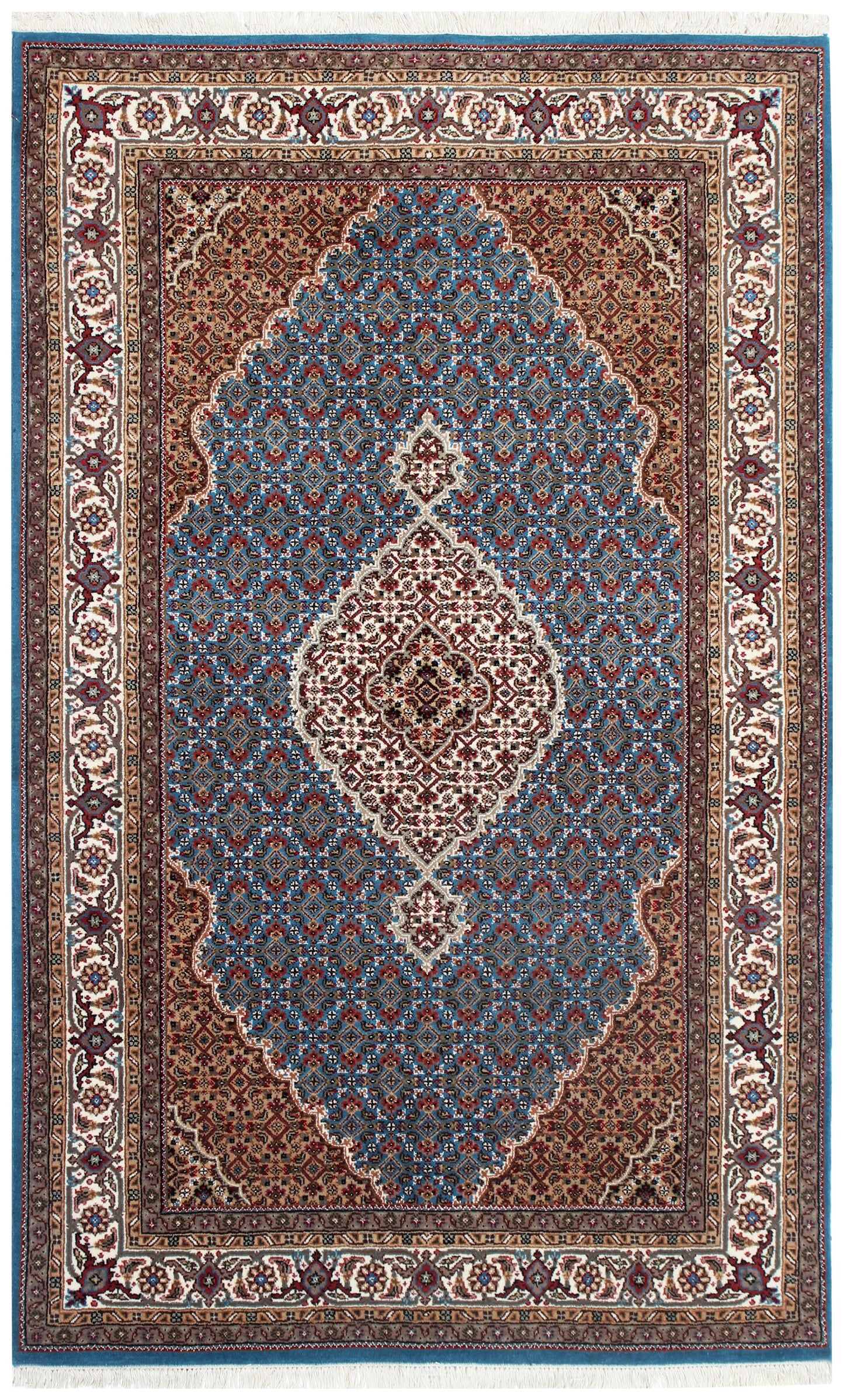 Traditional Heriz Fine Hand-Knotted Wool Rug 5x8 & 6x9 – Ivory, Blue, Rust & Brown Medallion Design