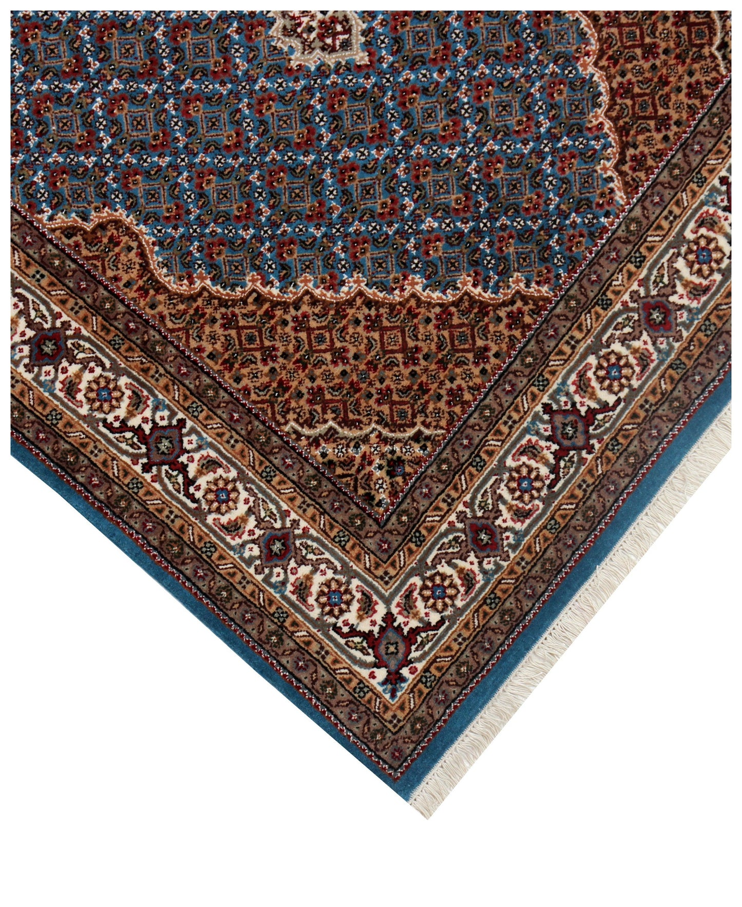 Traditional Heriz Fine Hand-Knotted Wool Rug 5x8 & 6x9 – Ivory, Blue, Rust & Brown Medallion Design.