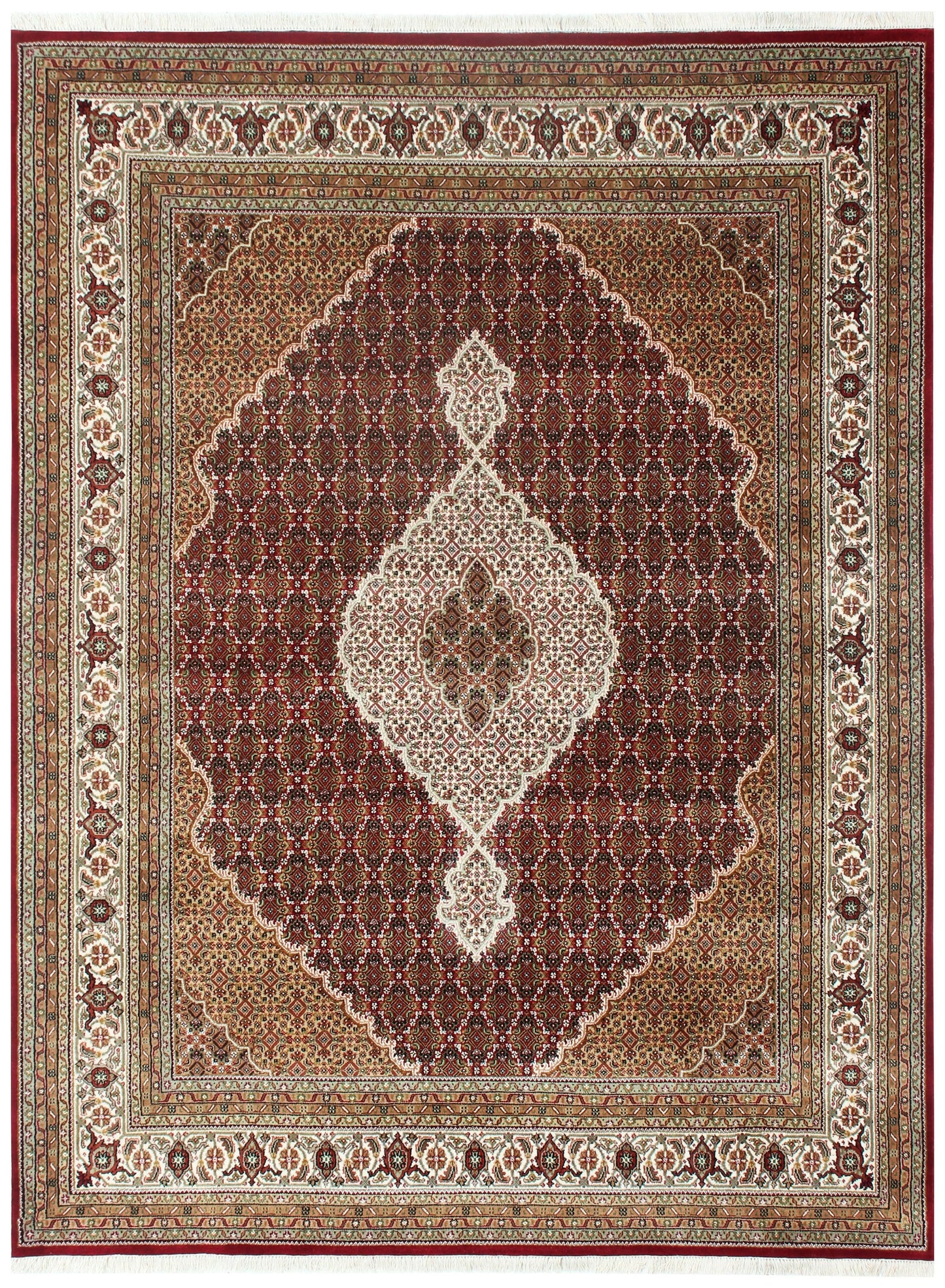 Premium look Ivory, Brown and Gold Traditional Heriz Hand knotted medallion design custom made wool area rug.