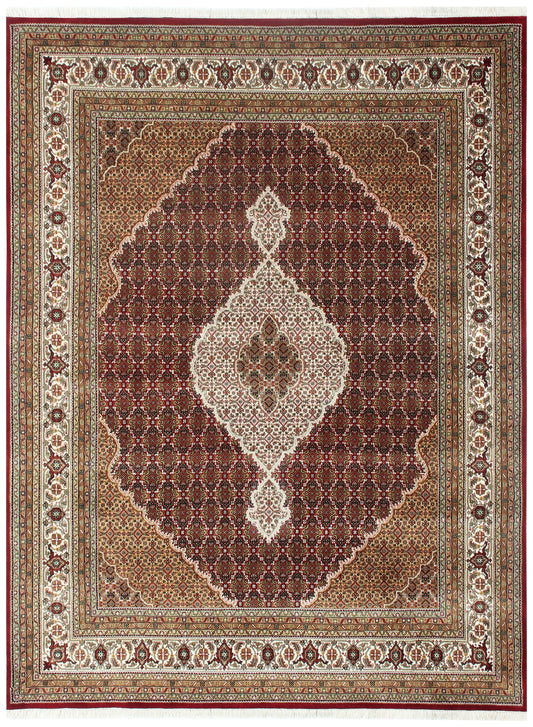 Premium look Ivory, Brown and Gold Traditional Heriz Hand knotted medallion design custom made wool area rug.