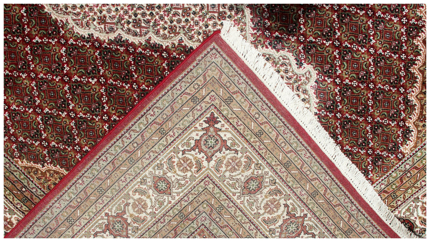 Premium look Ivory, Brown and Gold Traditional Heriz Hand knotted medallion design custom made wool area rug.