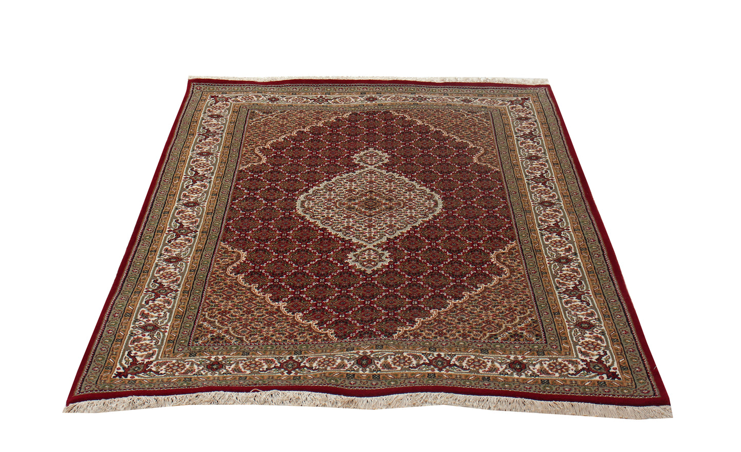 Traditional Heriz 5x8 and 6x9 Fine Hand-Knotted Wool Area Rug – Ivory, Brown, Rust & Gold Medallion Design