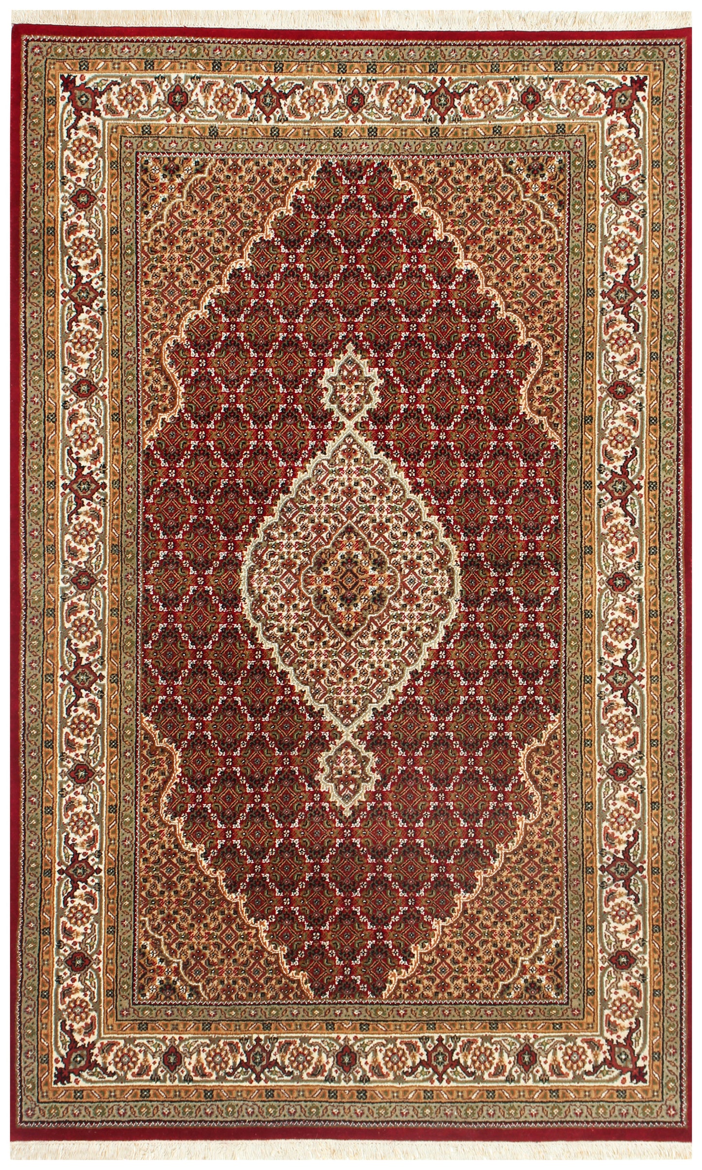 Traditional Heriz 5x8 and 6x9 Fine Hand-Knotted Wool Area Rug – Ivory, Brown, Rust & Gold Medallion Design