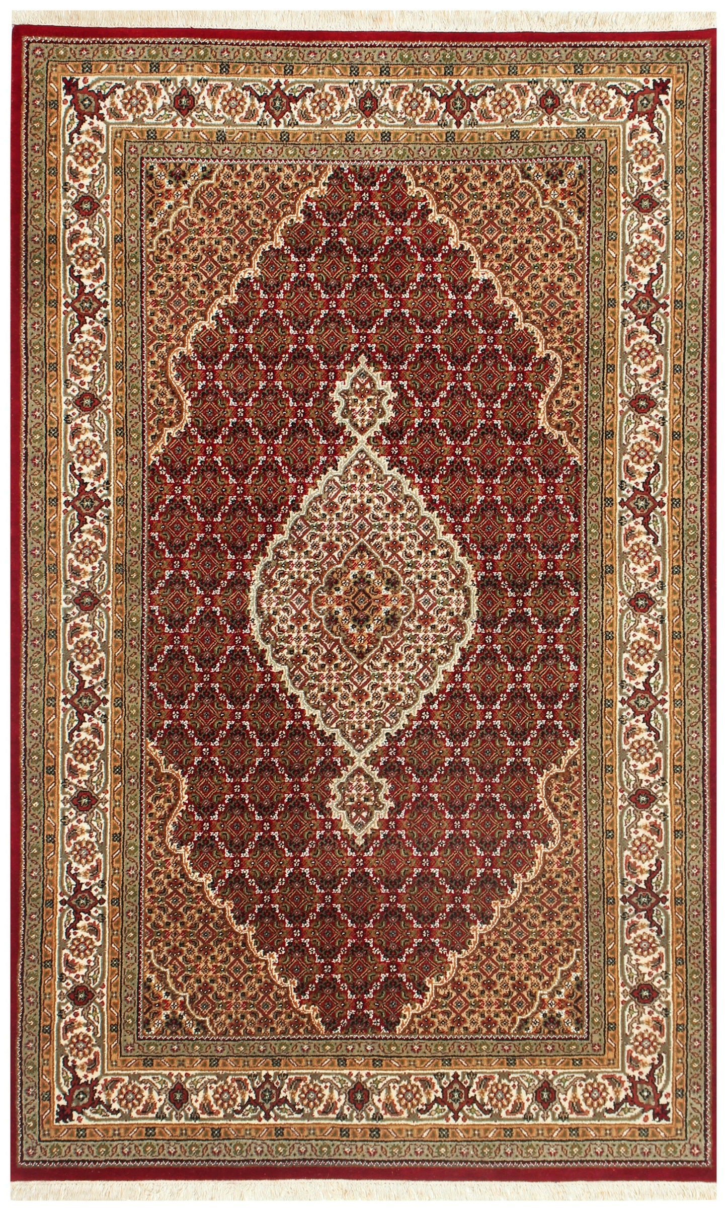 Traditional Heriz 5x8 and 6x9 Fine Hand-Knotted Wool Area Rug – Ivory, Brown, Rust & Gold Medallion Design.
