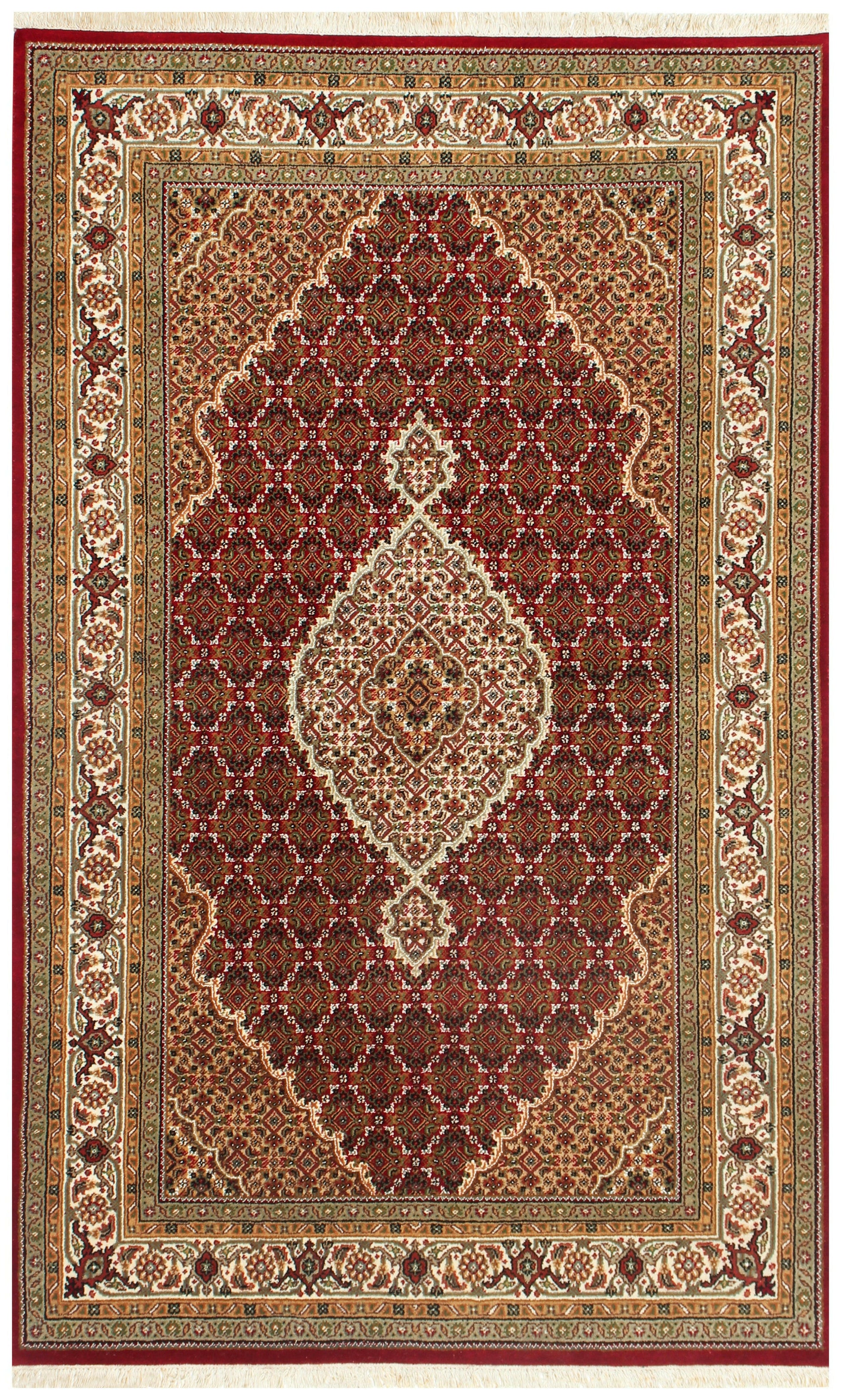 Traditional Heriz 5x8 and 6x9 Fine Hand-Knotted Wool Area Rug – Ivory, Brown, Rust & Gold Medallion Design.