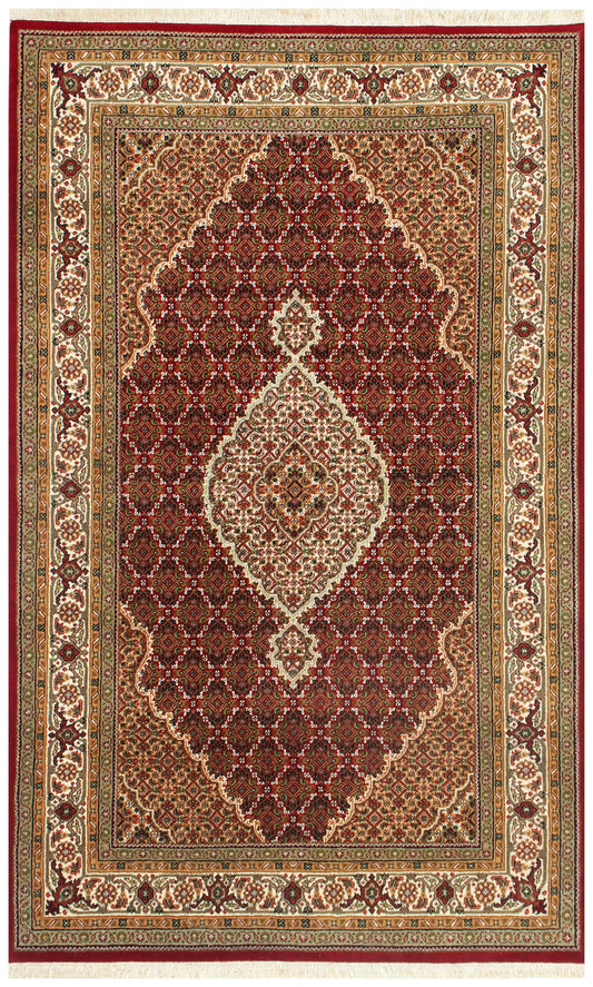 Traditional Heriz 5x8 and 6x9 Fine Hand-Knotted Wool Area Rug – Ivory, Brown, Rust & Gold Medallion Design.