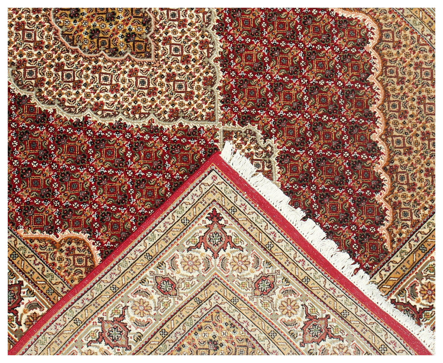 Traditional Heriz 5x8 and 6x9 Fine Hand-Knotted Wool Area Rug – Ivory, Brown, Rust & Gold Medallion Design.
