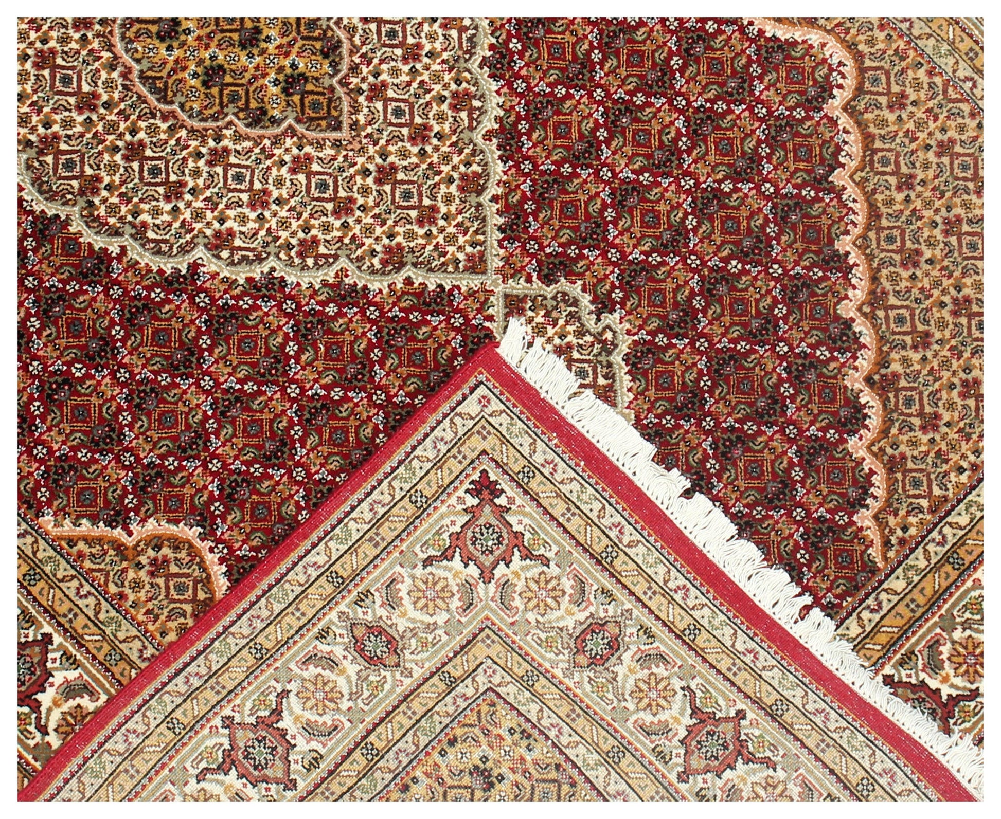 Traditional Heriz 5x8 and 6x9 Fine Hand-Knotted Wool Area Rug – Ivory, Brown, Rust & Gold Medallion Design.