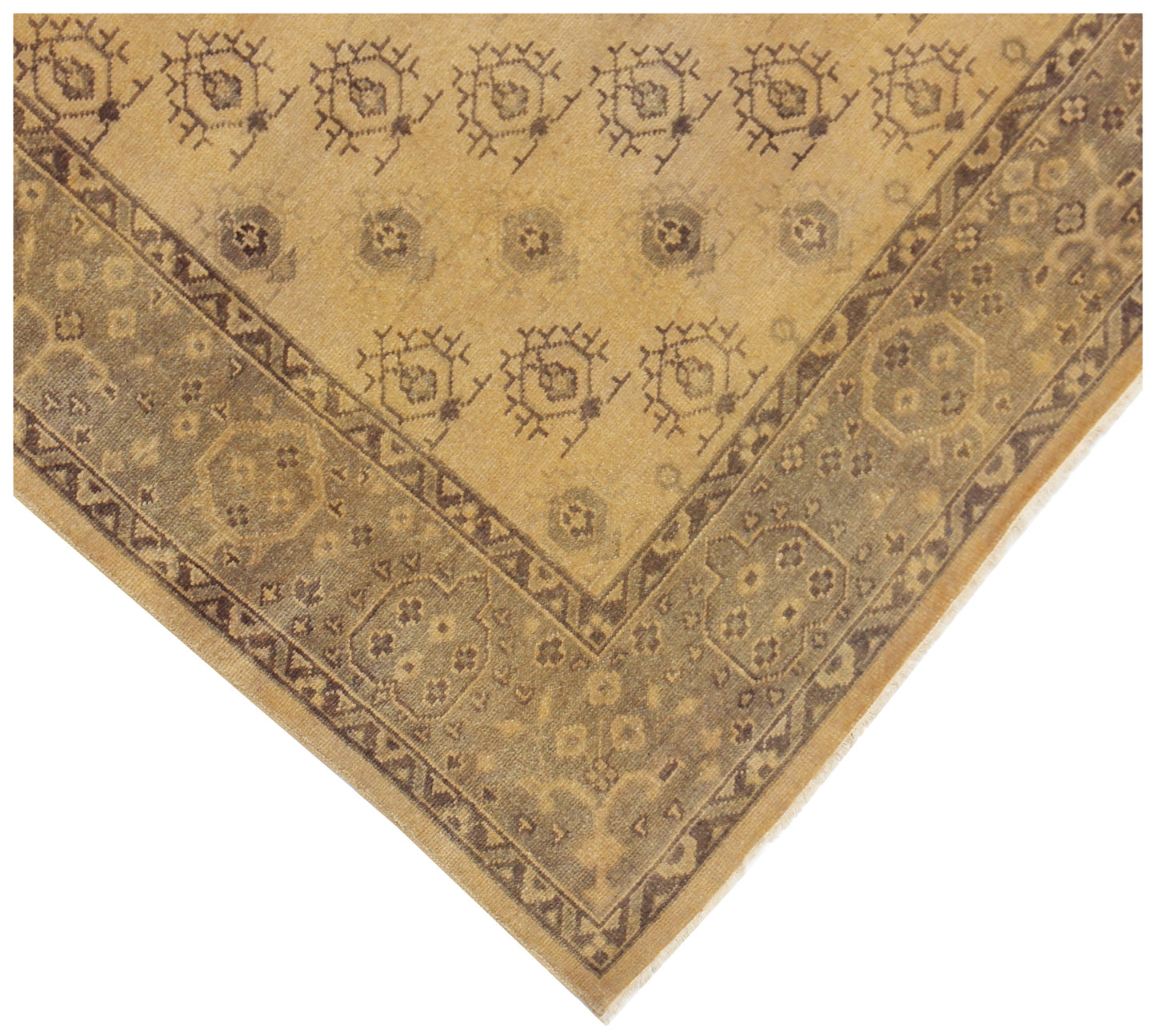 Gold Beige Taupe 8x10 Hand Knotted Wool Area Rug - Vintage Antique Oriental Oushak Geometric