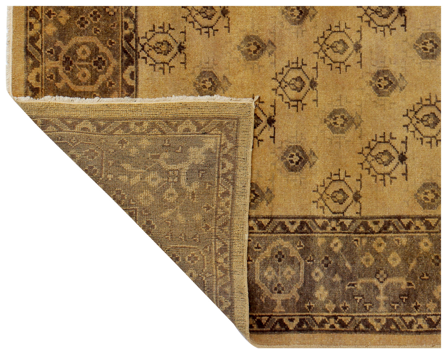 Gold Beige Taupe 8x10 Hand Knotted Wool Area Rug - Vintage Antique Oriental Oushak Geometric