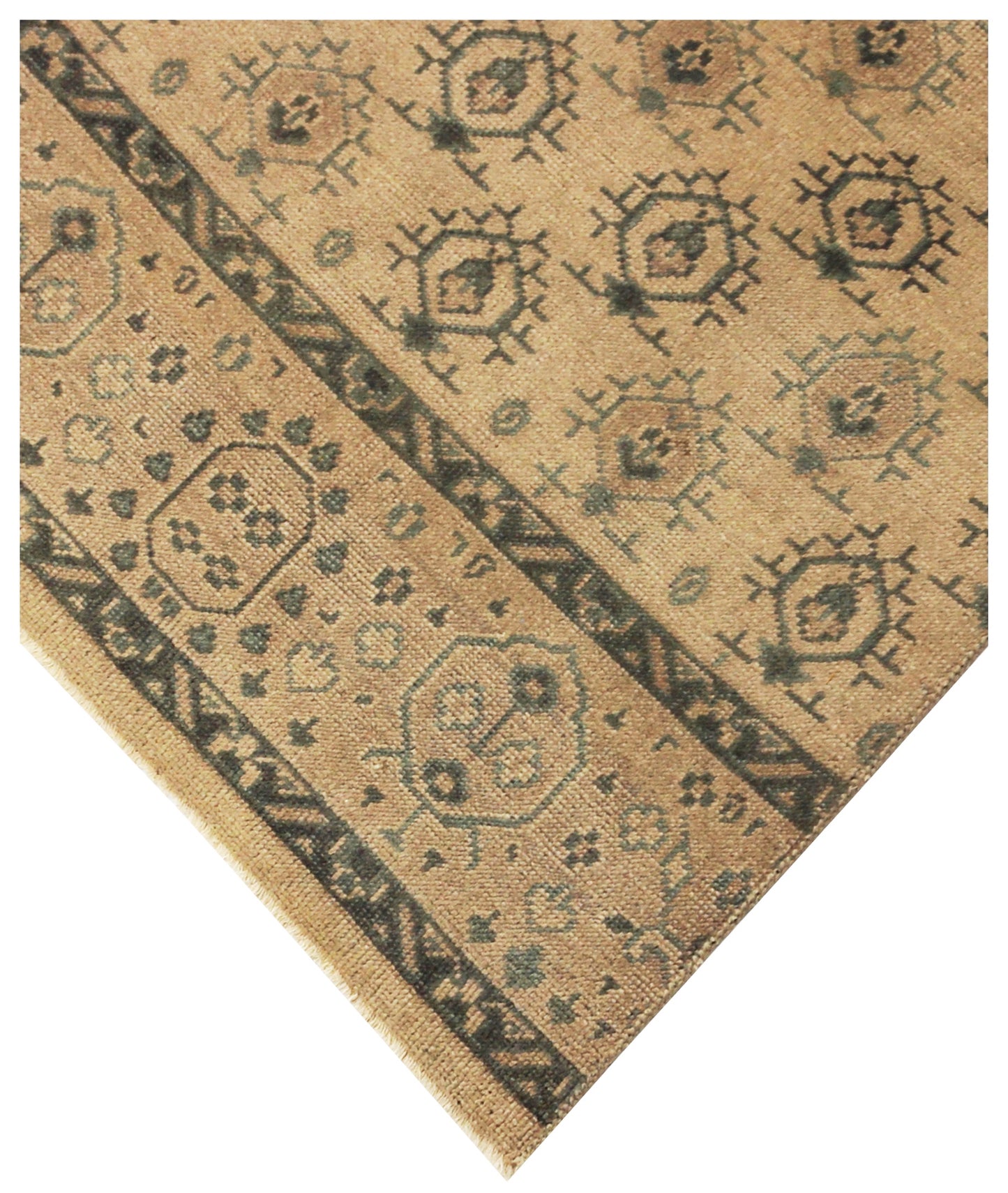Beige Sand Green 4x6 Wool Area Rug - Hand Knotted Vintage Antique Oriental Geometric