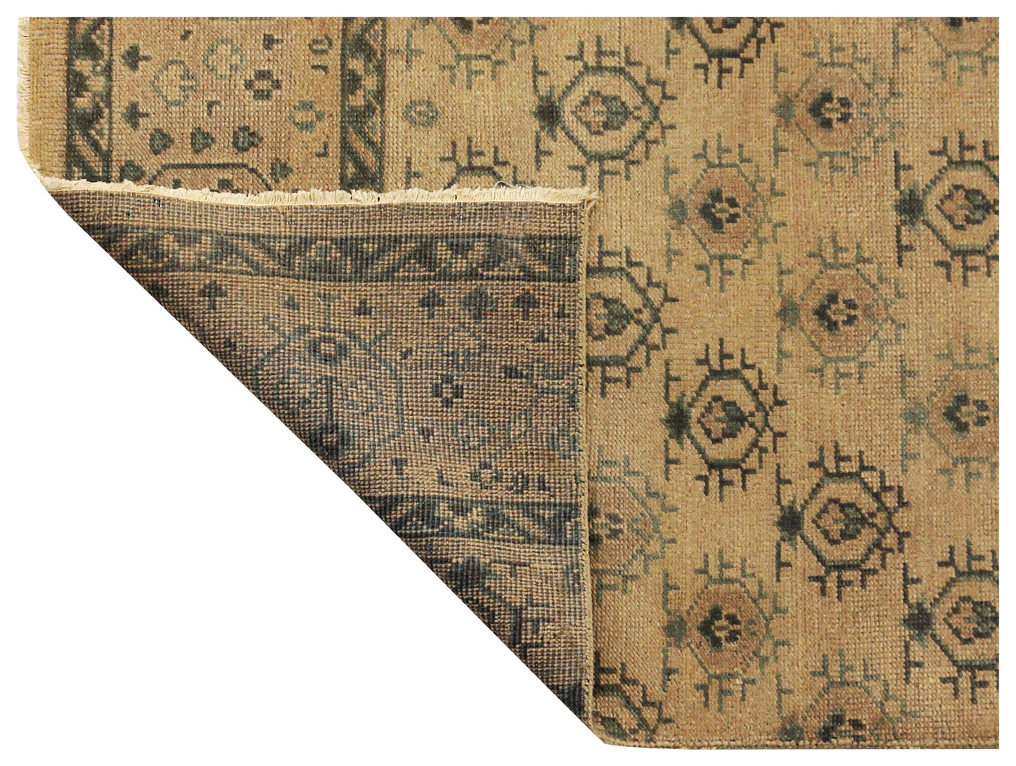 Beige Sand Green 4x6 Wool Area Rug - Hand Knotted Vintage Antique Oriental Geometric