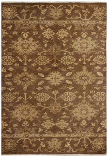 Hand Knotted Vintage Antique Brown Beige 4x6 Wool Area Rug - Oriental Oushak Floral
