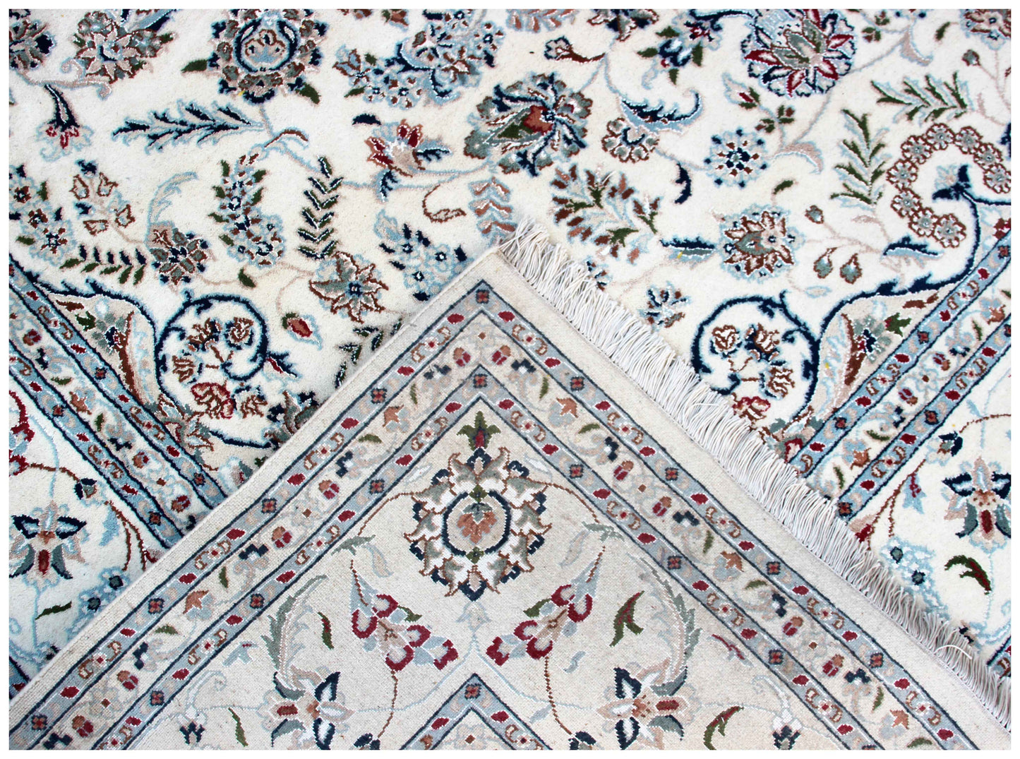 Ivory Cream Grey Blush Pink Persian Nain Medallion Hand Knotted Wool Bamboo Silk 8x10 Bhadohi Area Rug