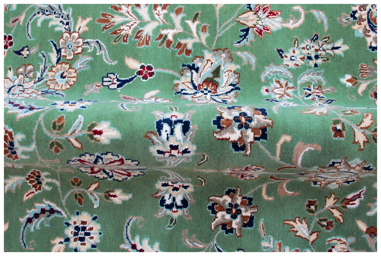 Sage Green Celadon Ivory Cream Persian Nain Floral Hand Knotted Wool Bamboo Silk 10x14 Bhadohi Area Rug