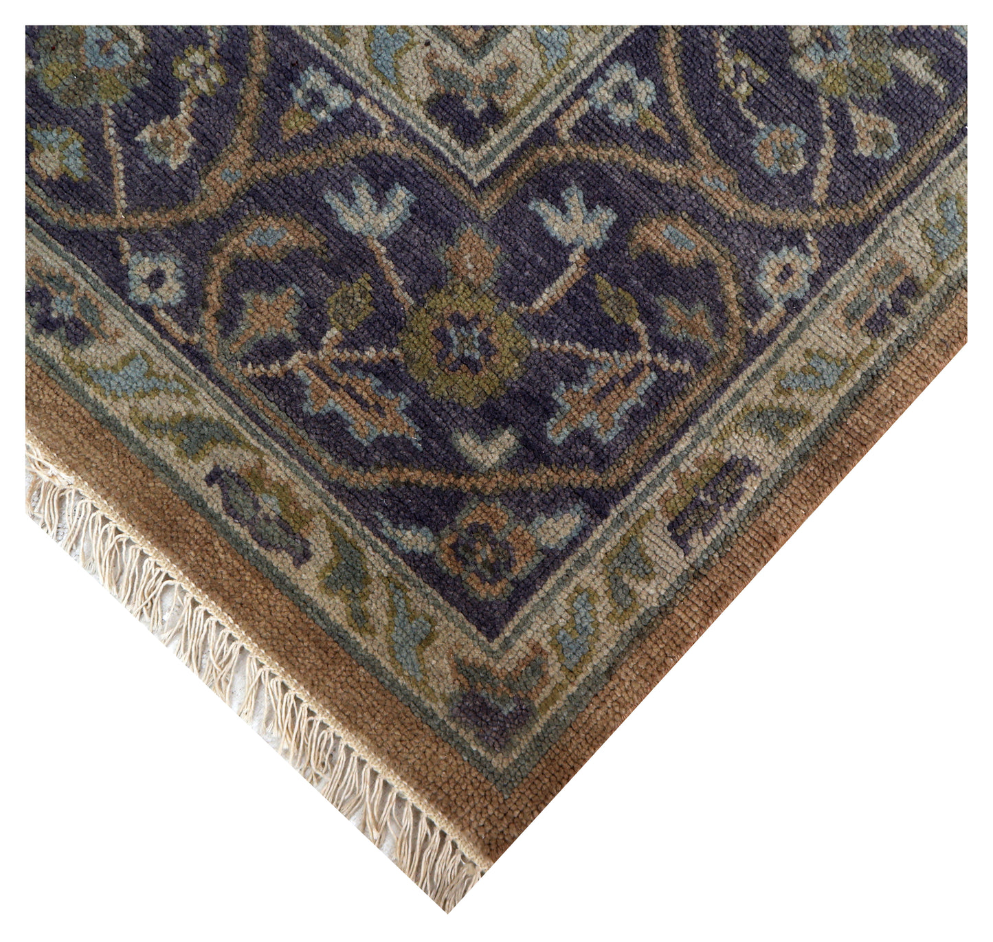 Vintage Rust Caramel Violet Plum Teal Traditional Heriz Floral Lattice Hand Knotted Wool 8x10 Bhadohi Area Rug
