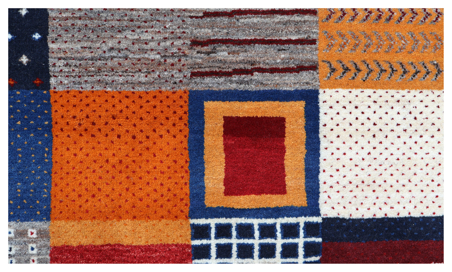 Multi Colour Gabbeh Lori Patchwork Grid Hand Knotted Wool Traditional 5.6x8 Area Rug