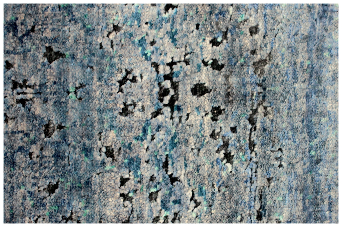Vintage Antique Distressed 8x10 Wool Viscose Area Rug - Blue Turquoise Silver Hand Knotted Abstract