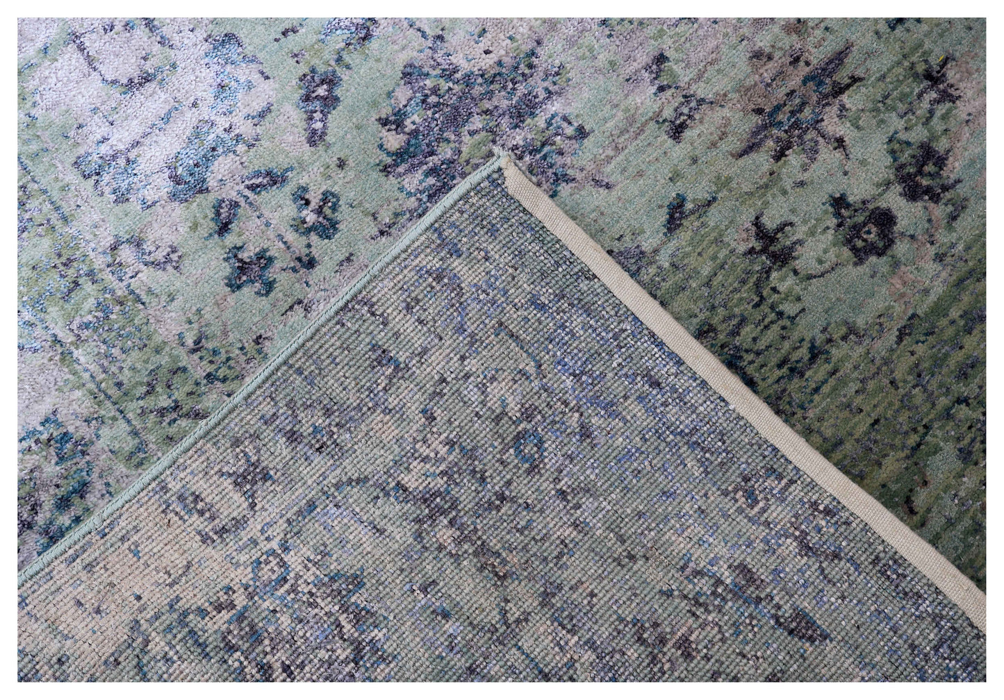 Silver Ice Blue Navy Periwinkle Traditional Persian Floral Hand Knotted Wool Viscose 9x12 Bhadohi Area Rug