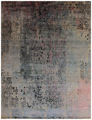 8x10 Distressed Vintage Antique Wool Viscose Area Rug - Grey Pink Beige Hand Knotted Abstract