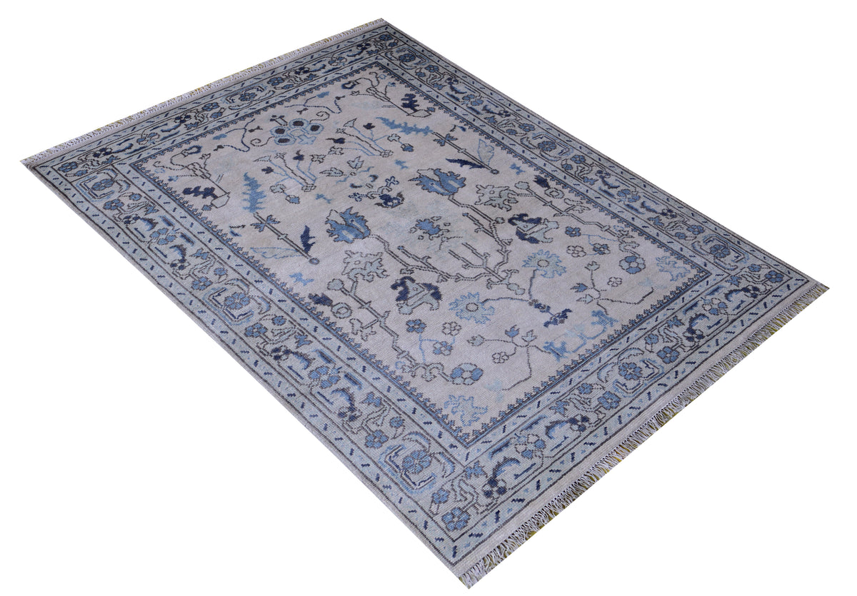 Traditional Oriental Oushak Silver Blue Hand Knotted 5.6x8 Area Rug