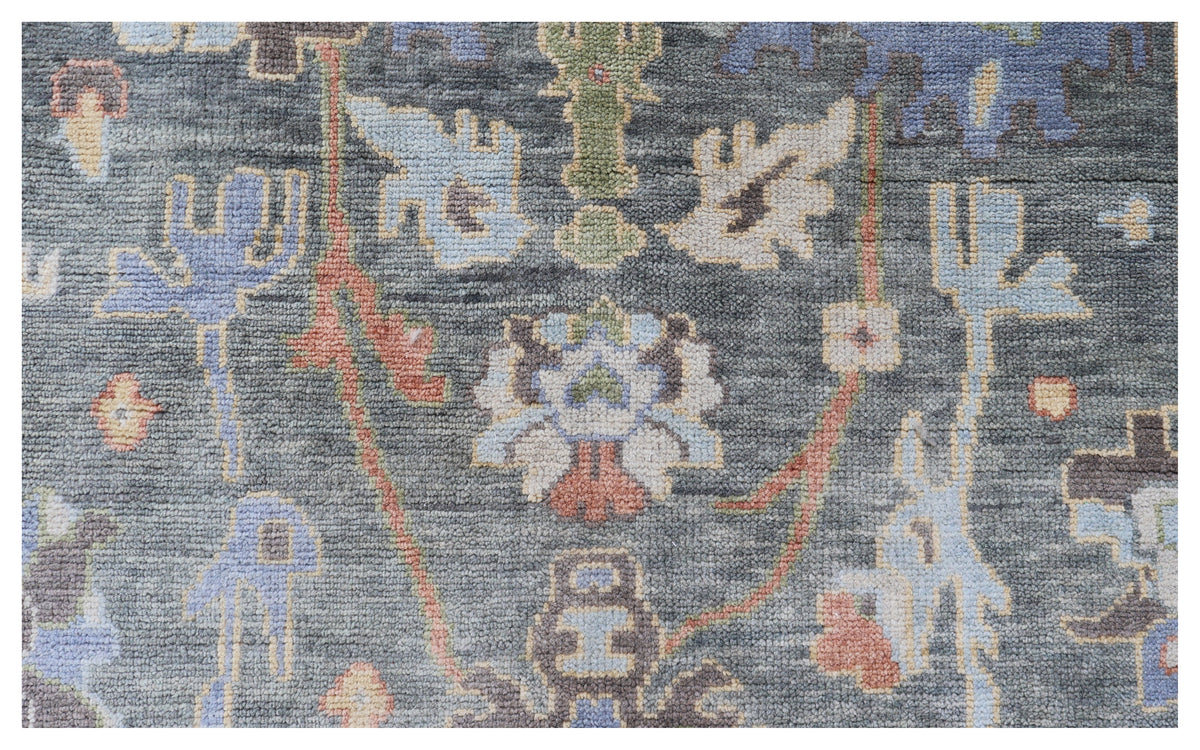 Beige Charcoal Floral Hand Knotted Traditional Oriental Oushak 5.6x8 Area Rug