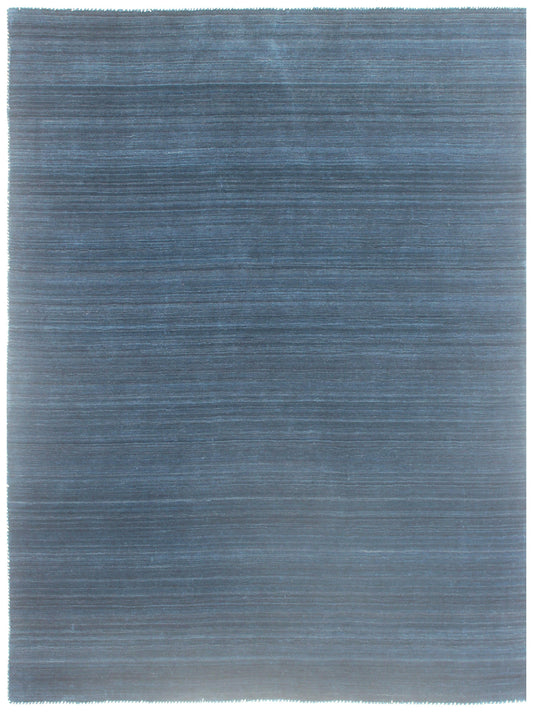Modern Solid Blue and Gray Stripes Design Handloom Multi Size Wool Area Rug