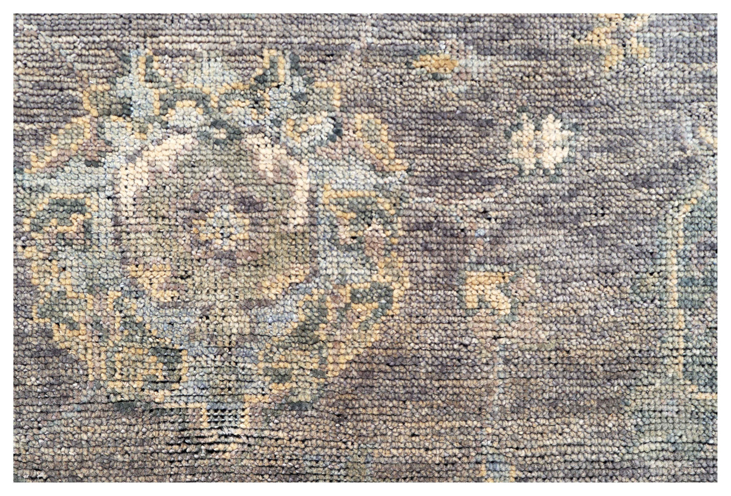 Charcoal Taupe Gold Amber Sage Green Oushak Floral Hand Knotted Wool Silk 8x10 Bhadohi Area Rug