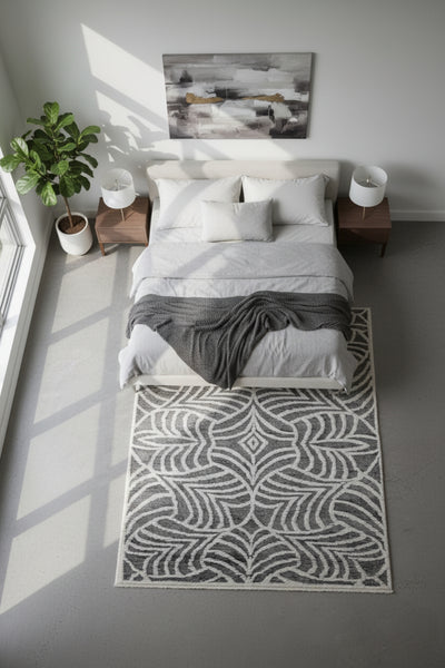 Hand Knotted Ivory Gray Modern Swirl Rug - Hand Carved Texture Area Rug 5.6x8