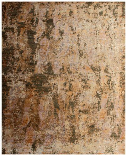 Hand Knotted Vintage Antique Brown Beige Gold 8x10 Wool Viscose Area Rug - Abstract Distressed