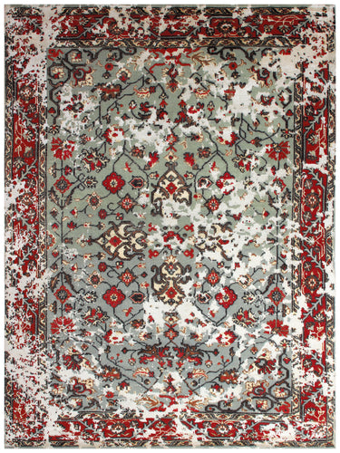 Vintage Antique Hand Knotted Persian 7.6x10 Area Rug - Grey Red Rust Wool Viscose Floral Distressed