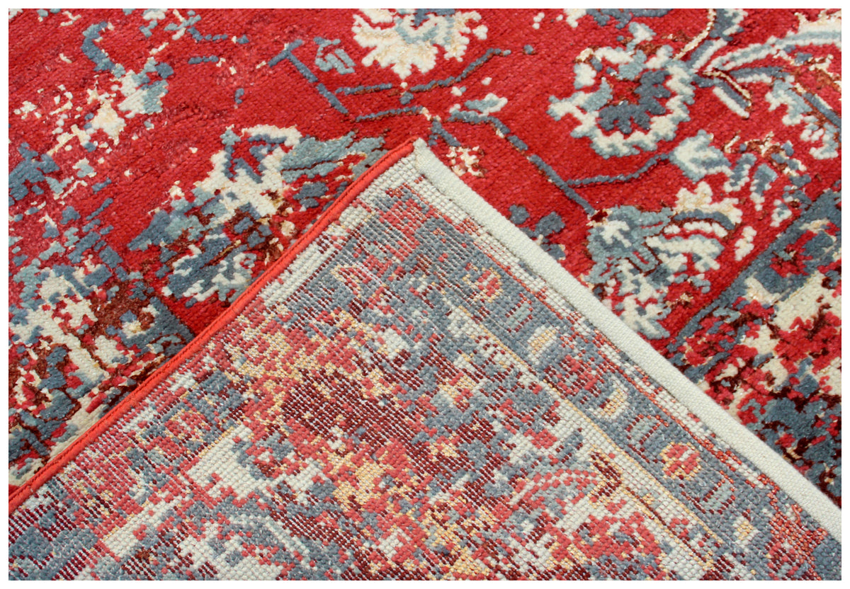 Hand Knotted Wool Viscose 8x10 Persian Area Rug - Vintage Antique Red Grey Cream Floral Distressed