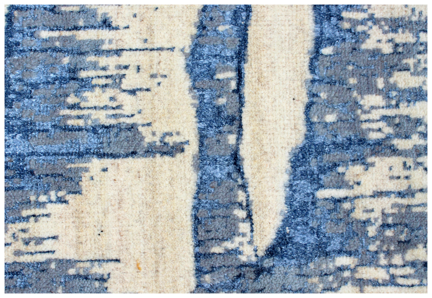 Beige Navy Blue Grey 8x10 Vintage Antique Hand Knotted Wool Viscose Area Rug - Abstract Geometric Distressed