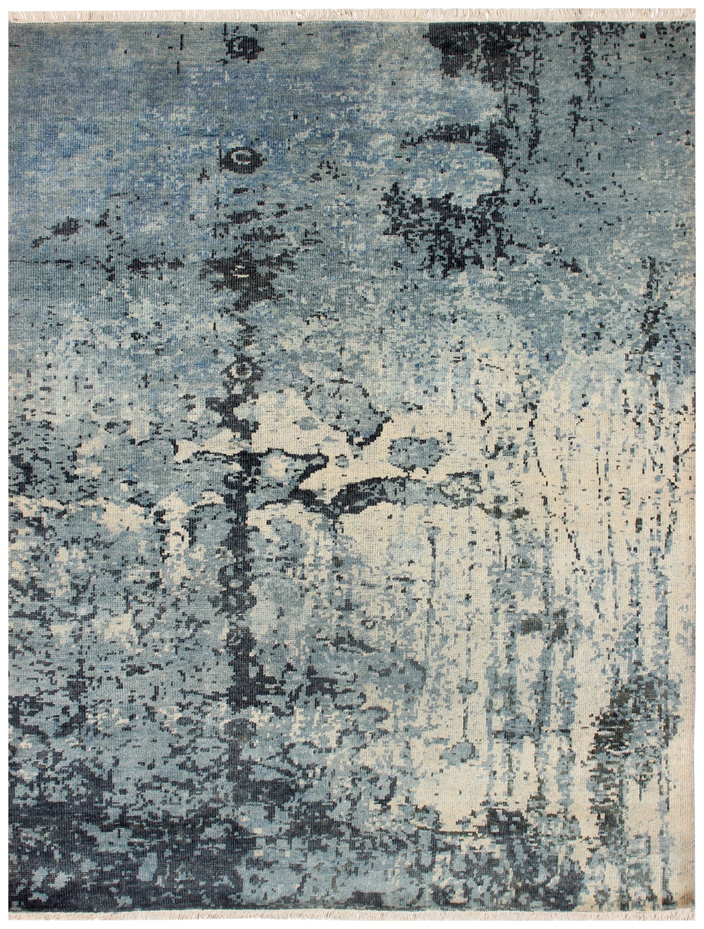 Modern Abstract Blue, Beige and Charcoal Hand Knotted 8x10 Wool Area Rug