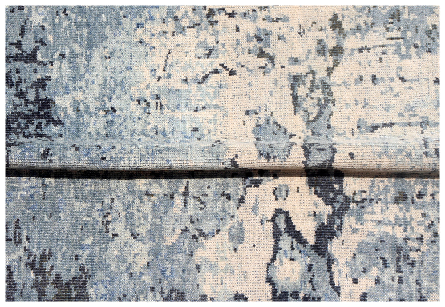 Modern Abstract Blue, Beige and Charcoal Hand Knotted 8x10 Wool Area Rug