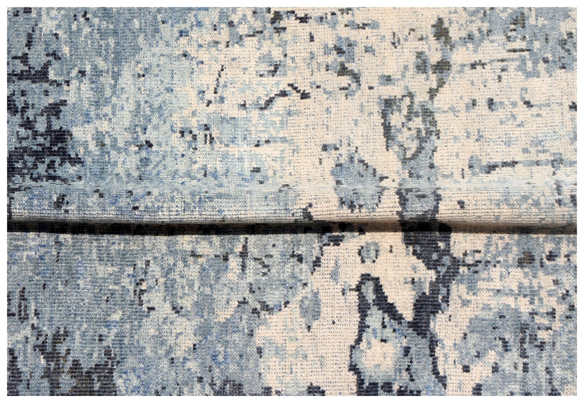 Modern Abstract Blue, Beige and Charcoal Hand Knotted 8x10 Wool Area Rug.