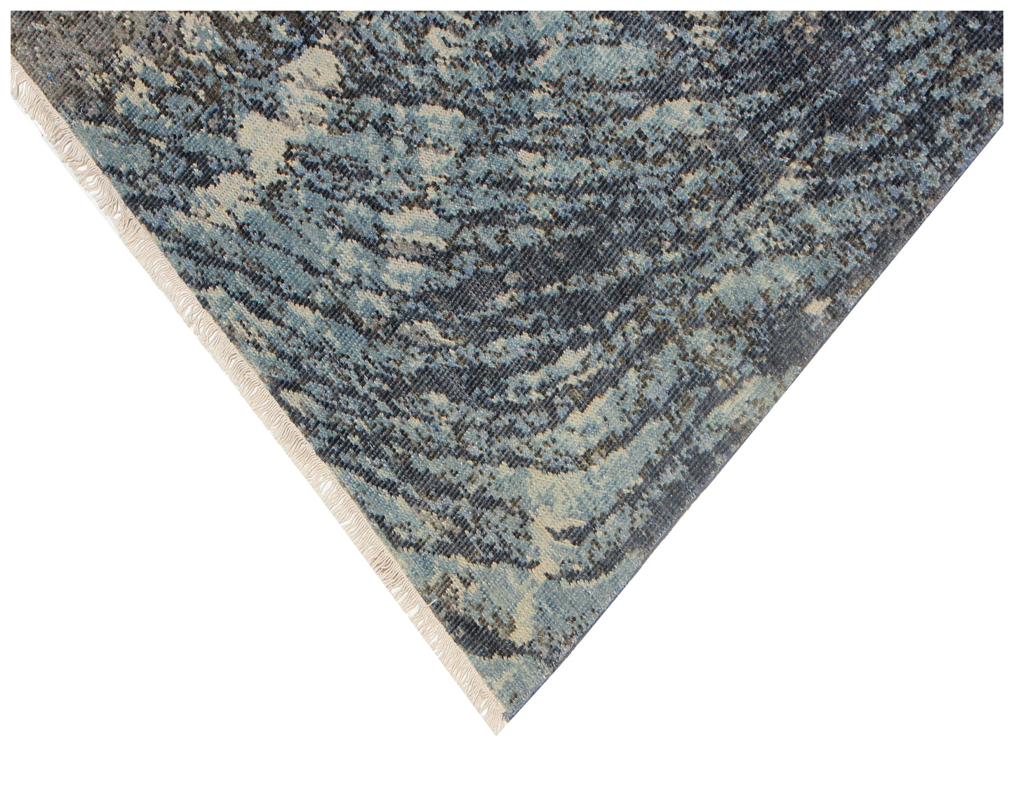 Sea Waves Flowing Modern Abstract Design Blue, Beige, Charcoal and Gray 7.6x10 Wool Area Rug