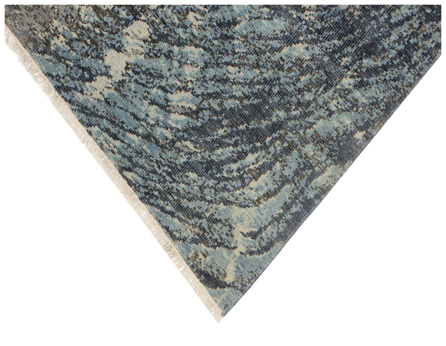 Sea Waves Flowing Modern Abstract Design Blue, Beige, Charcoal and Gray 7.6x10 Wool Area Rug.