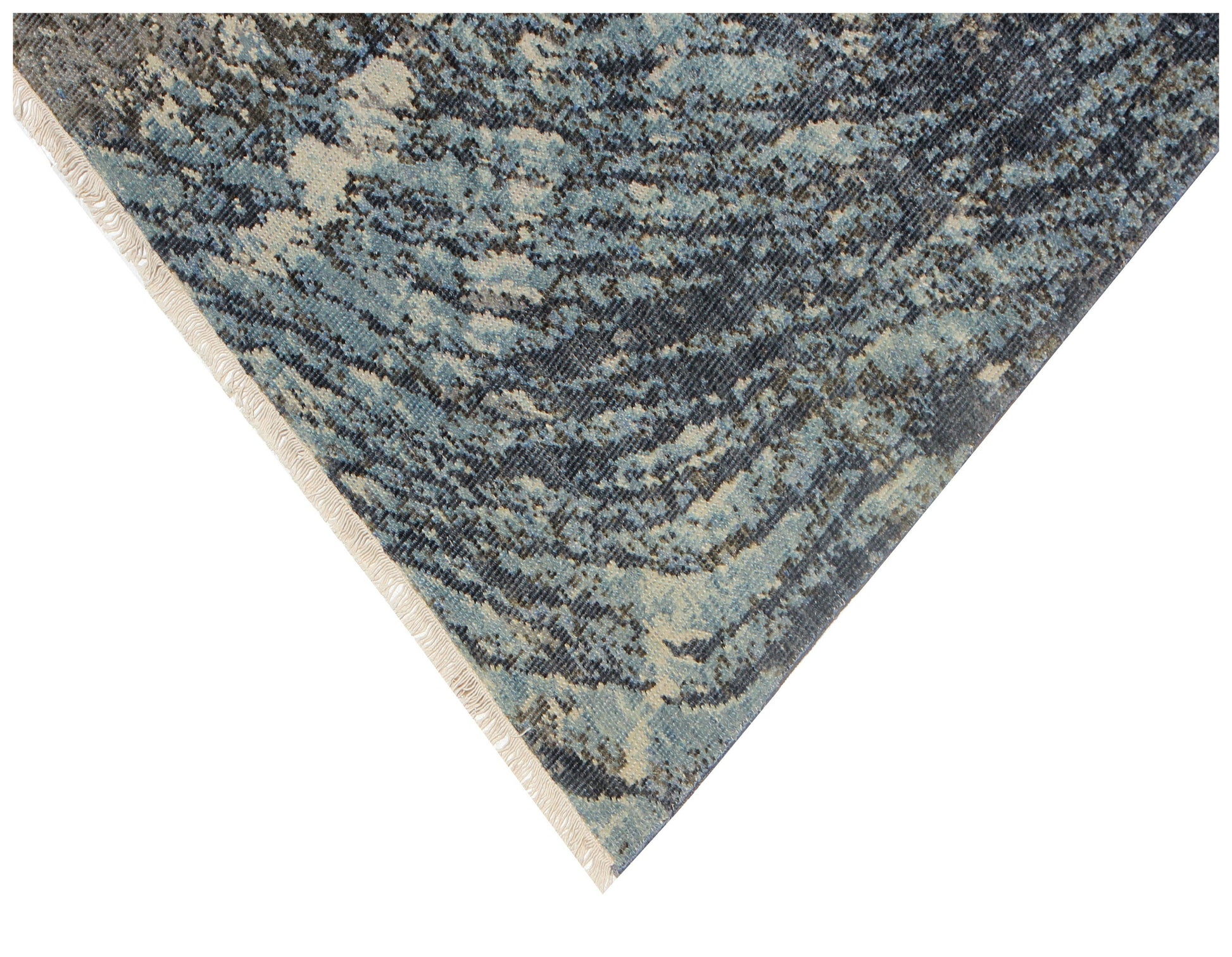 Sea Waves Flowing Modern Abstract Design Blue, Beige, Charcoal and Gray 7.6x10 Wool Area Rug.