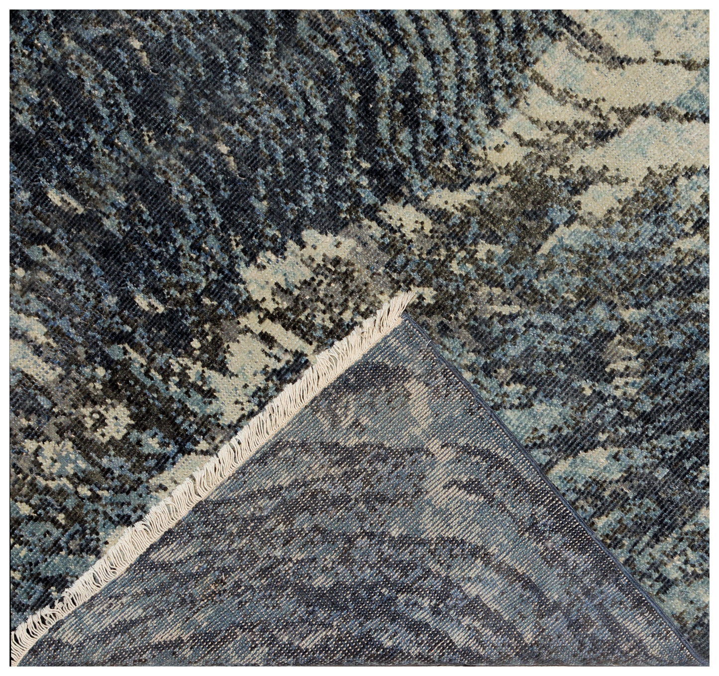 Sea Waves Flowing Modern Abstract Design Blue, Beige, Charcoal and Gray 7.6x10 Wool Area Rug