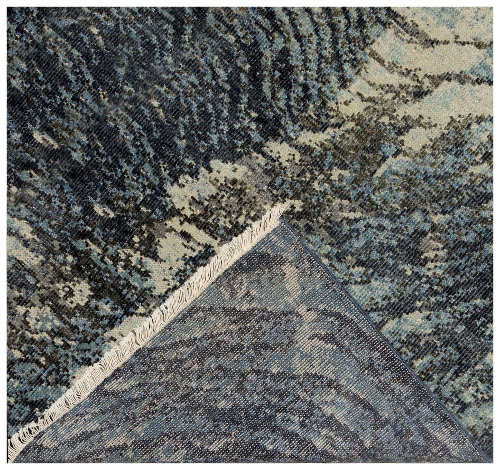 Sea Waves Flowing Modern Abstract Design Blue, Beige, Charcoal and Gray 7.6x10 Wool Area Rug.