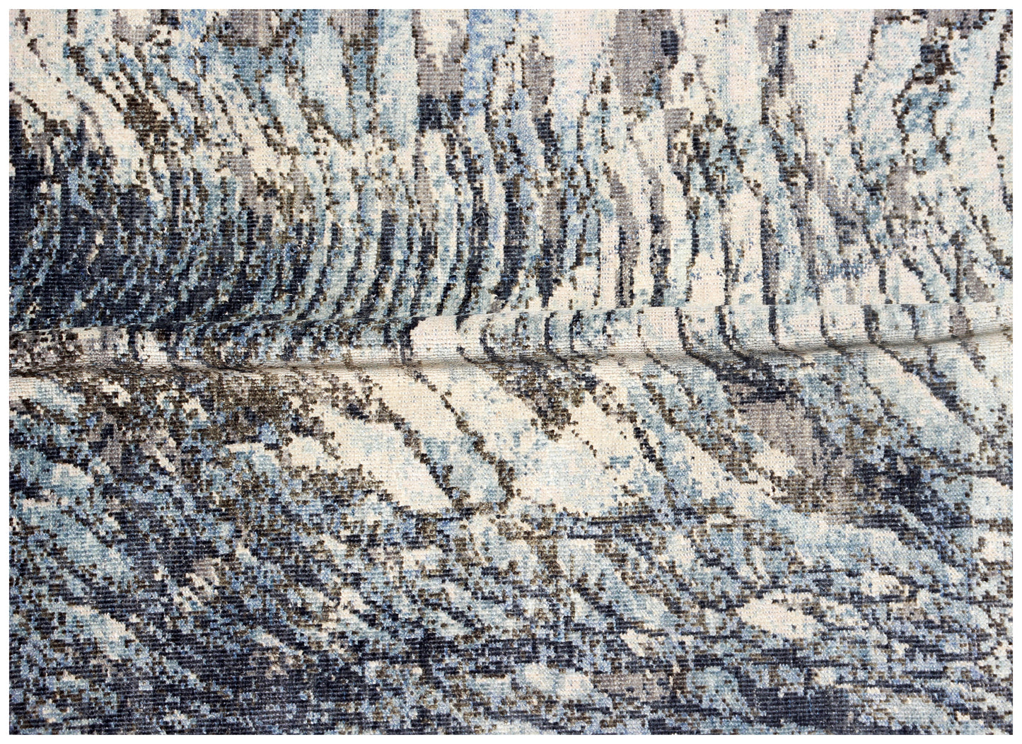 Sea Waves Flowing Modern Abstract Design Blue, Beige, Charcoal and Gray 7.6x10 Wool Area Rug
