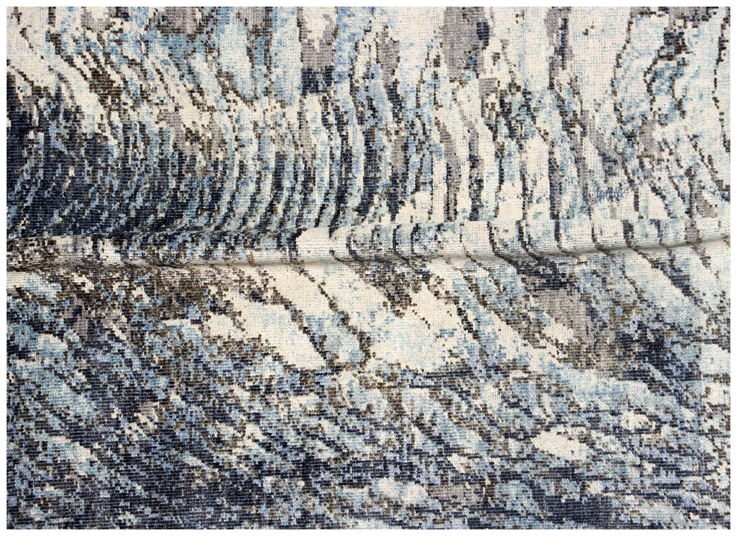Sea Waves Flowing Modern Abstract Design Blue, Beige, Charcoal and Gray 7.6x10 Wool Area Rug.