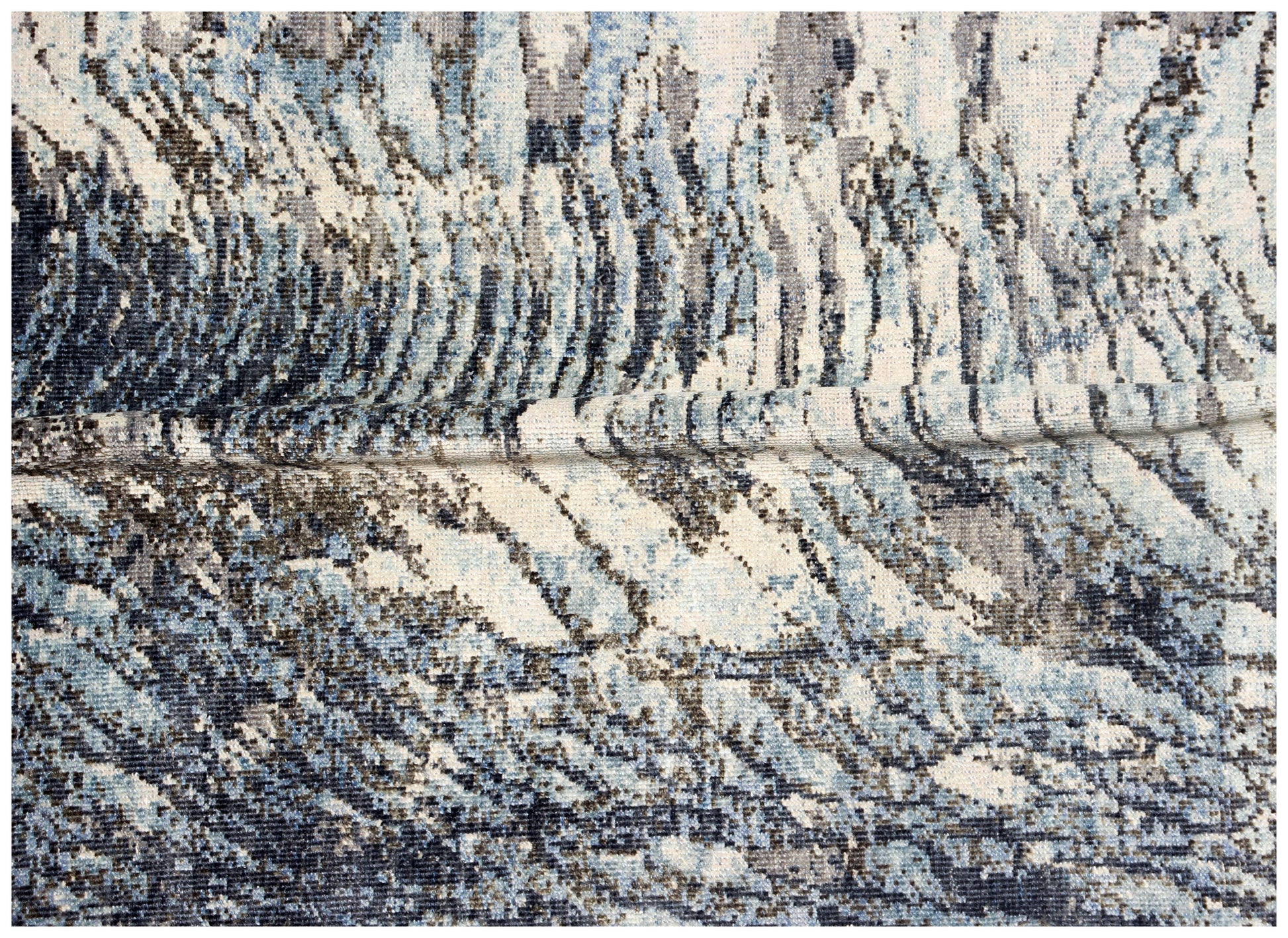 Sea Waves Flowing Modern Abstract Design Blue, Beige, Charcoal and Gray 7.6x10 Wool Area Rug.