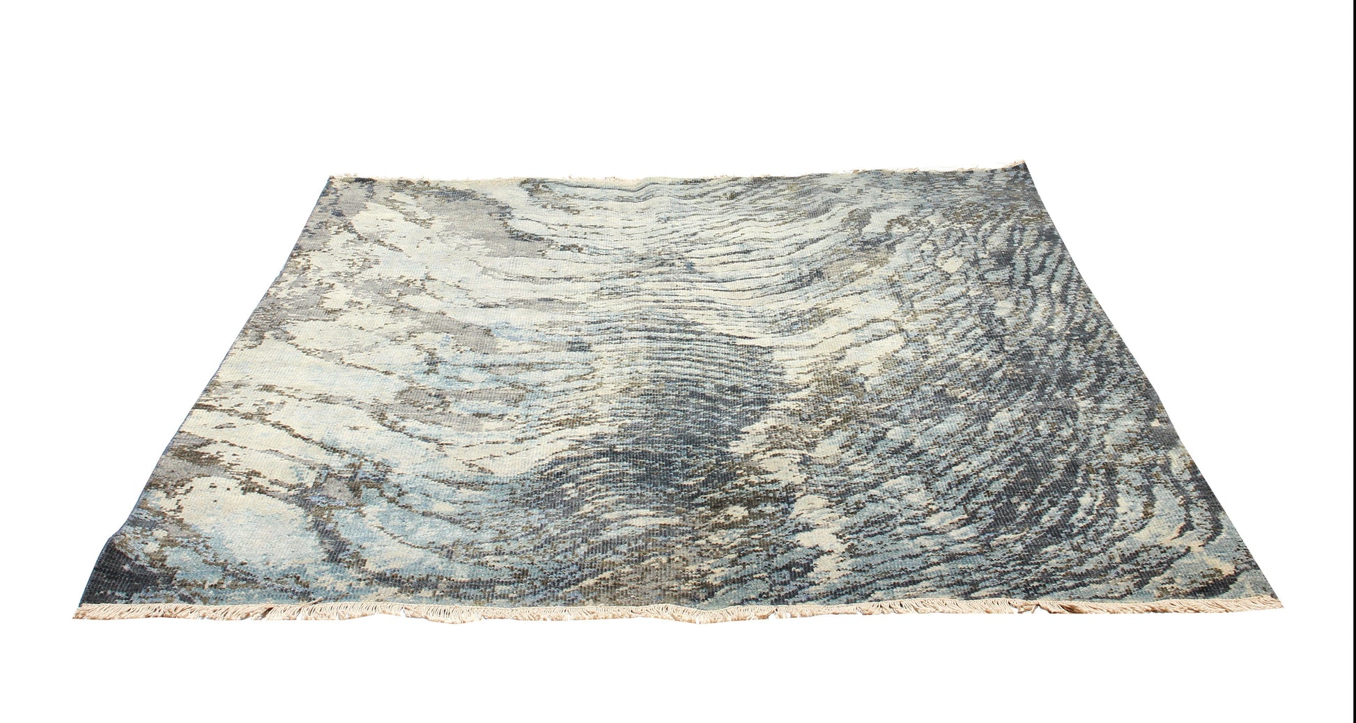 Sea Waves Flowing Modern Abstract Design Blue, Beige, Charcoal and Gray 7.6x10 Wool Area Rug.